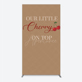 Aperturee - Aperturee Our Little Cherry On Top Rectangle Backdrop Minimalist Retro Themed Baby Shower Vintage Fruit Welcome Sign Decor